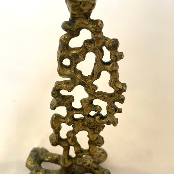 Brutalist Brass Candlestick, pair