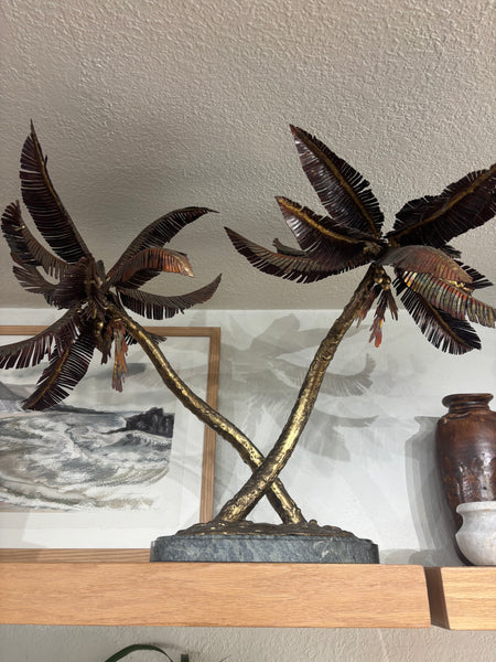 Mid Century Metal Palm Tree Sculpture on Marble Base