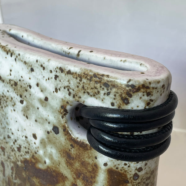 Organic Hand Built Vessel with Leather