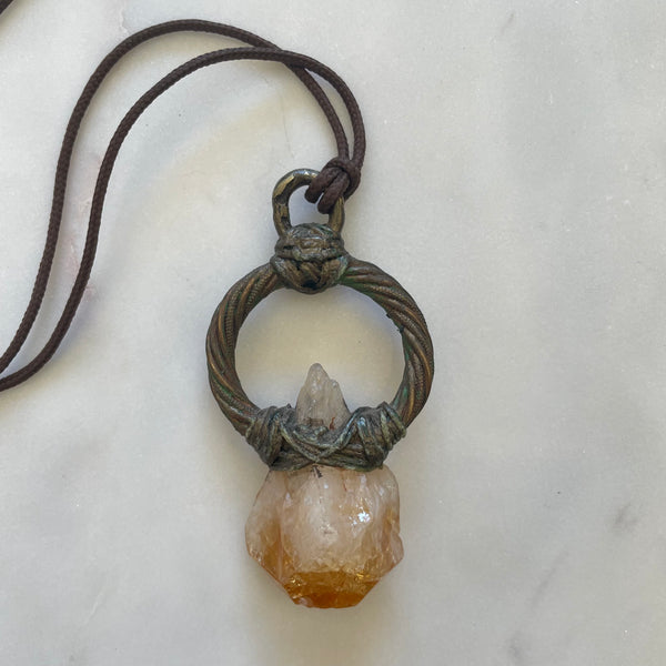 Citrine and Vintage Pendant Necklace