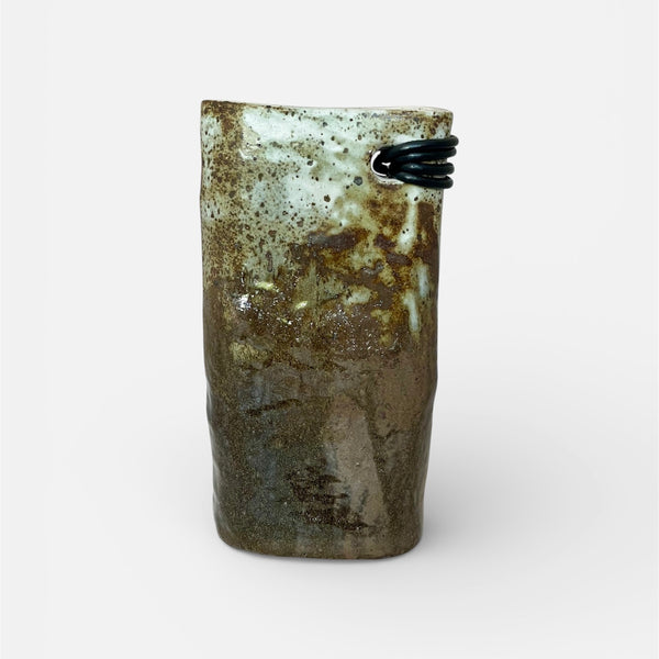 Organic Hand Built Vessel with Leather