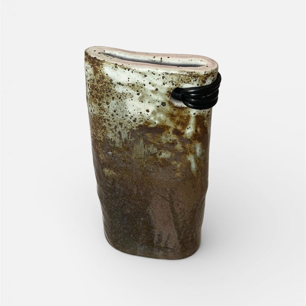 Organic Hand Built Vessel with Leather