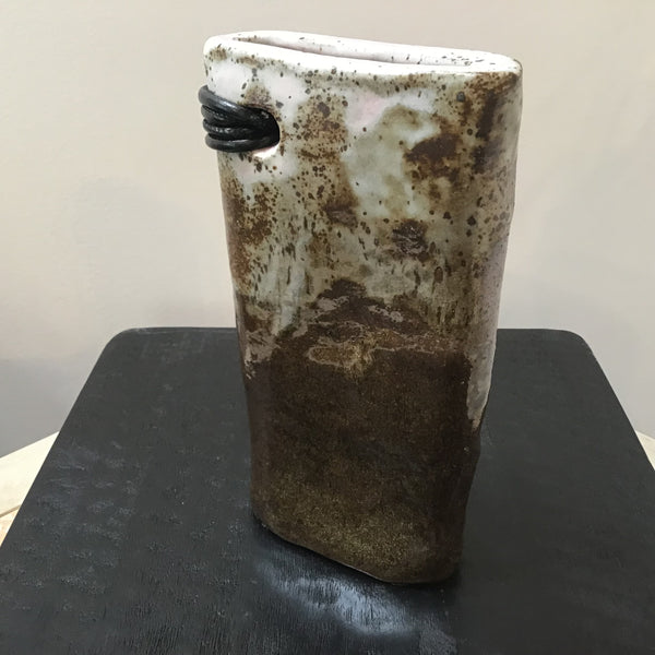Organic Hand Built Vessel with Leather