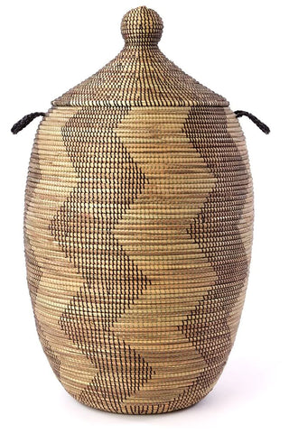 Black and Gold Zig Zag  Large Lidded Hamper