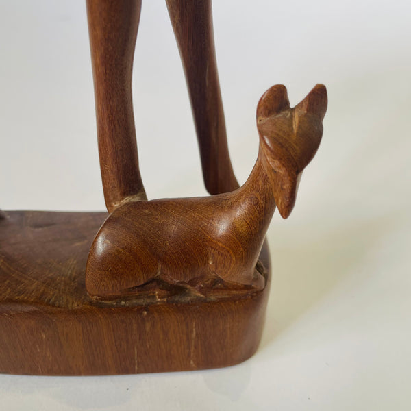 Carved Wood Antelope Mother and Child