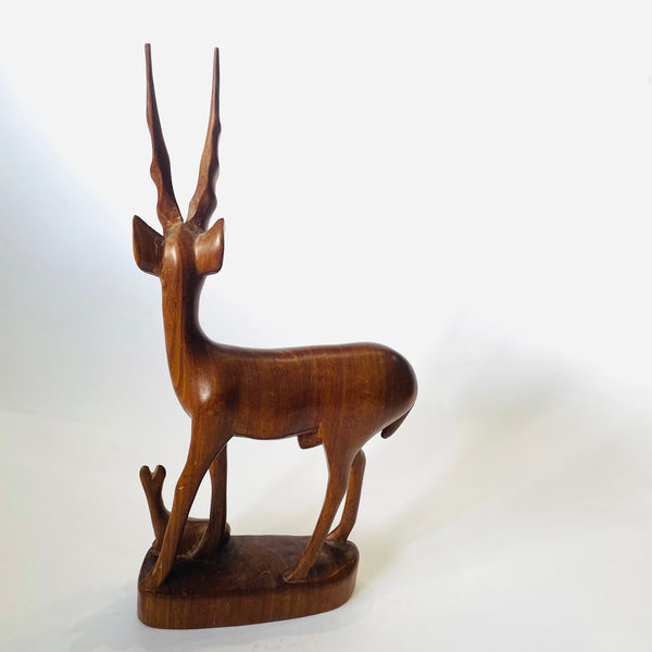 Carved Wood Antelope Mother and Child