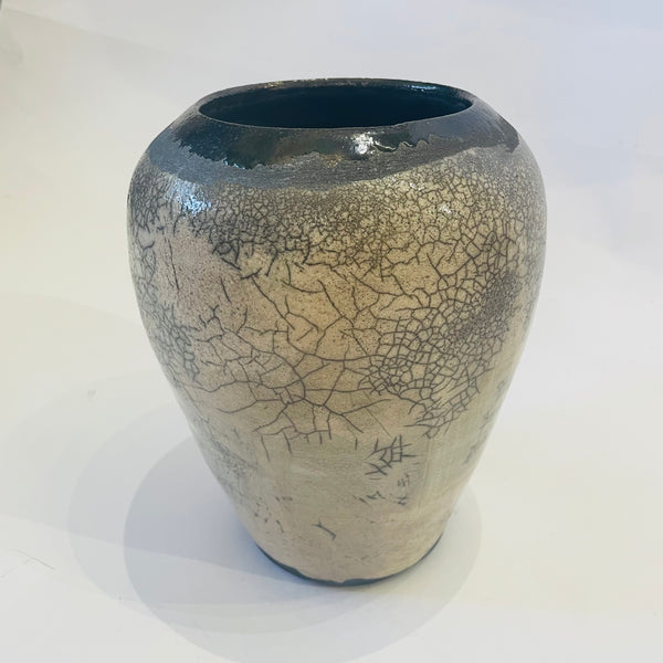 Grey and White Raku vase