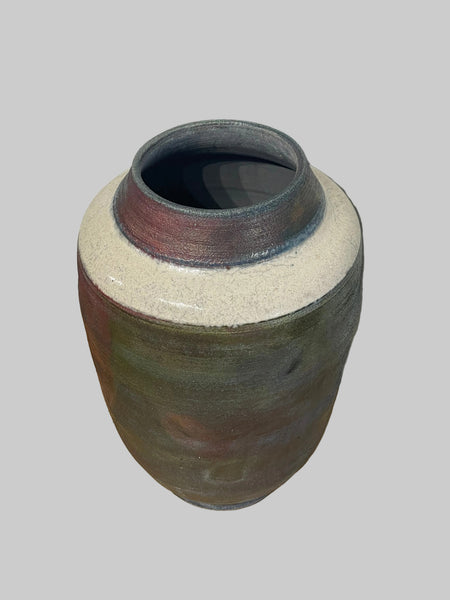 Raku Pottery with White Glazed Band, Signed
