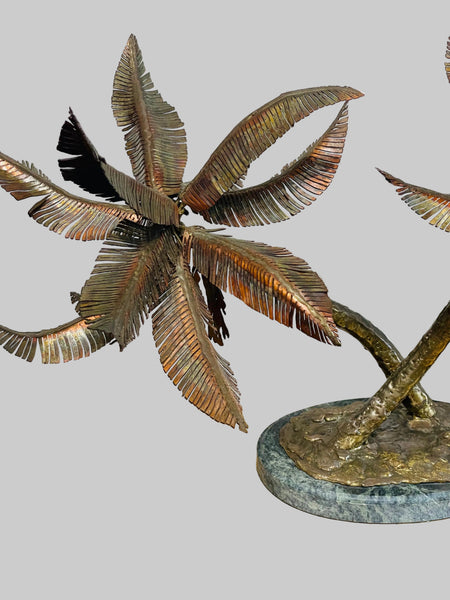 Mid Century Metal Palm Tree Sculpture on Marble Base