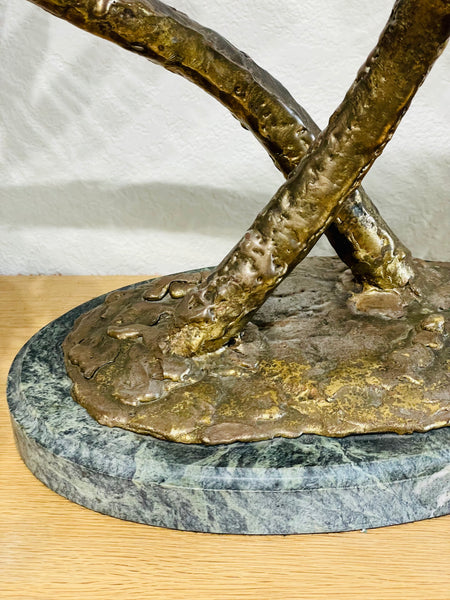 Mid Century Metal Palm Tree Sculpture on Marble Base