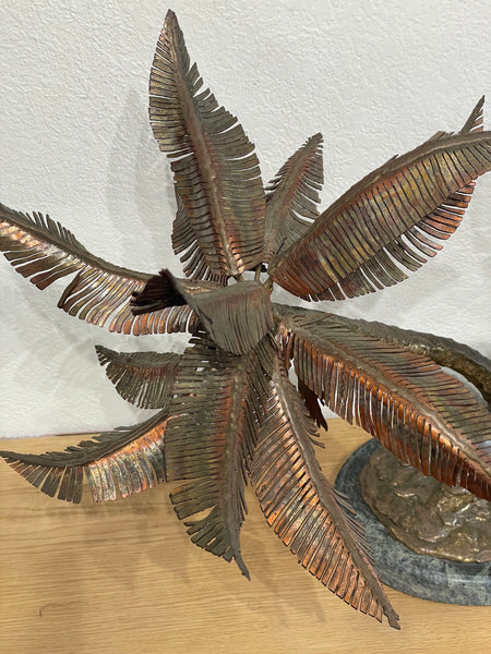 Mid Century Metal Palm Tree Sculpture on Marble Base