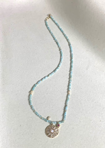 Amazonite Necklace with Opal Star Burst Charm