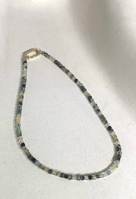Large Beaded Necklace with Square Push Clasp