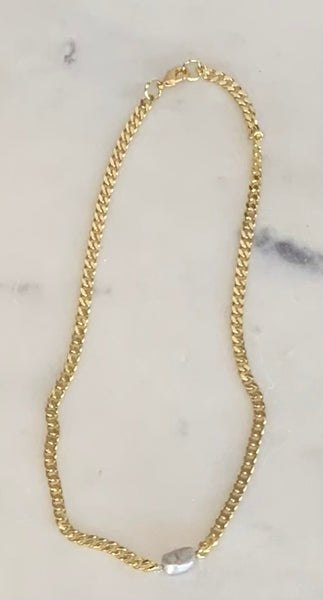 Curb Chain Necklace with Pearl