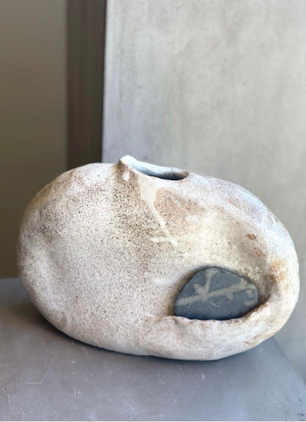 Hand Built Vase with Stone Pocket