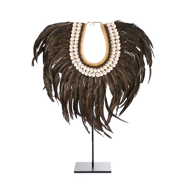 Black Feather and Shell Collar Decorative Necklace