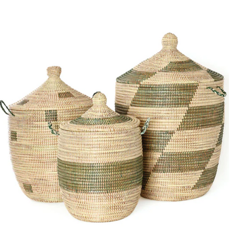 Green and Cream Mixed Pattern Hampers