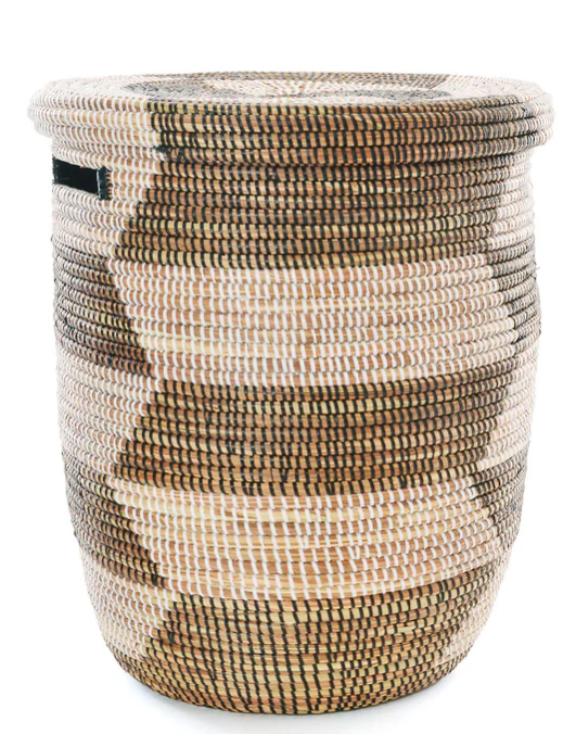 Black & White Herringbone Flat Lid Hamper Basket