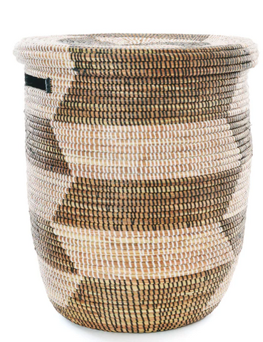 Black & White Herringbone Flat Lid Hamper Basket