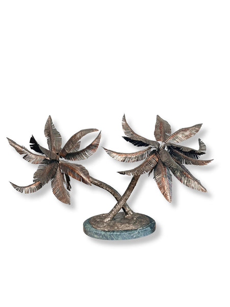 Mid Century Metal Palm Tree Sculpture on Marble Base