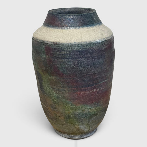 Raku Pottery with White Glazed Band, Signed