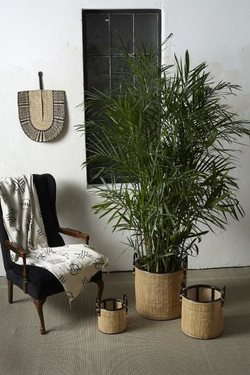 Woven Basket with Black Bamboo Handles