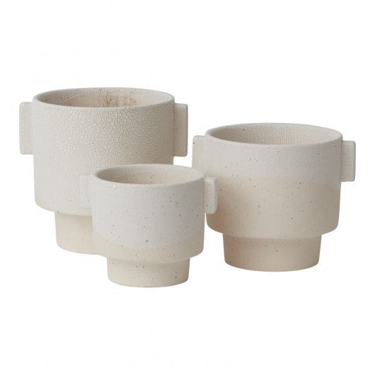 Crackled White Ceramic Pot with Handles