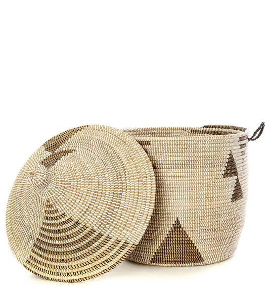 Tribal Design Lidded Basket White