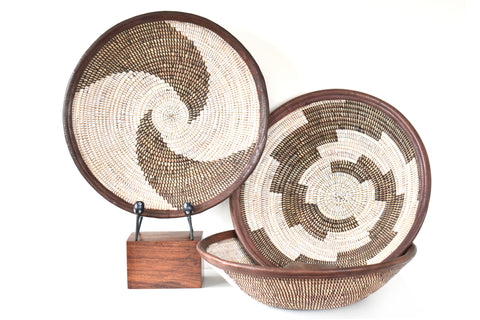 Open Basket with Leather Rim, assorted