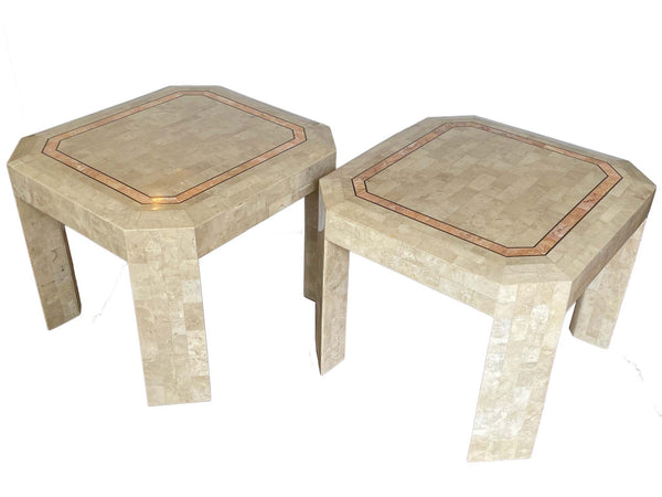 Pair of Maitland Smith Tessellated Side Tables with Brass Inlay