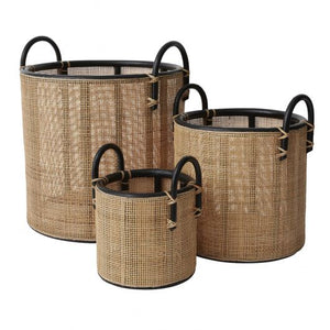 Woven Basket with Black Bamboo Handles